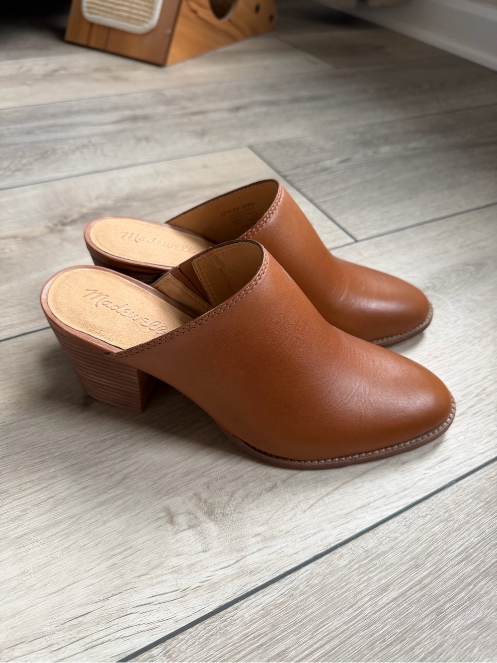 Madewell Harper Cognac Leather Block-Heel Mules